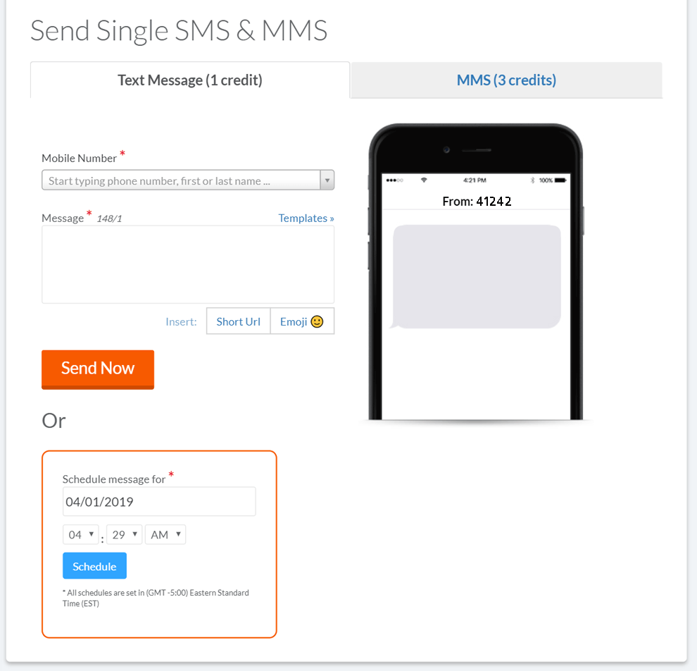 Send SINGLE SMS via ProTexting messaging platform