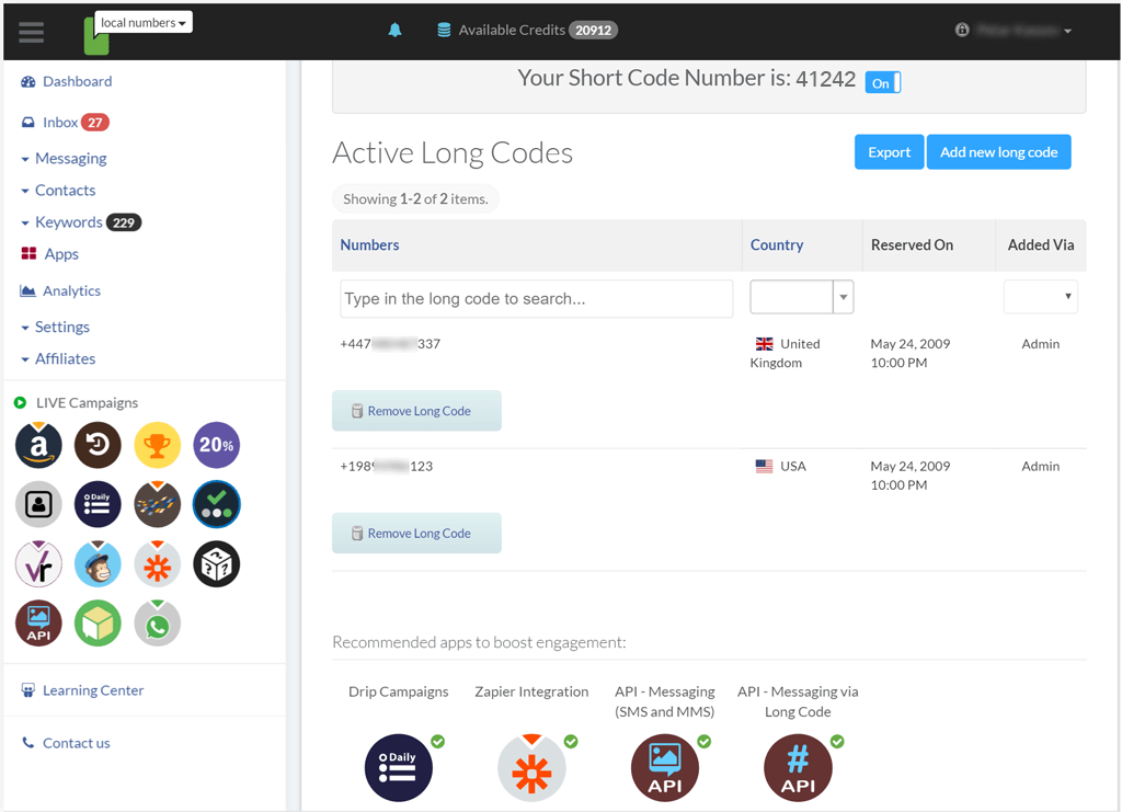 Long Codes Virtual Numbers Verifications